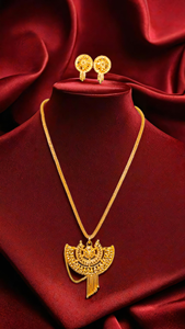 Conjunto de pendientes de collar de fabricación india con collar de diseño premium chapado en oro de 22 quilates, conjunto de pendientes para mujer, joyería - Product Image 3