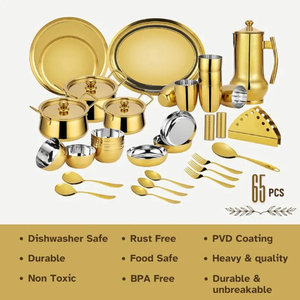 ชุดอาหารเย็นเคลือบ PVD ลายมงกุฎ65ชิ้นชุดอุปกรณ์ทานอาหารเย็นเคลือบ PVD สำหรับร้านอาหารบ้านแพ็คของขวัญ65ชิ้น - Product Image 5