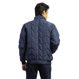 Veste matelassée bleue à fermeture éclair pour homme, col montant, poches latérales, vêtements d'hiver, tissu en toile, rue la plus demandée à la vente - Product Image 2
