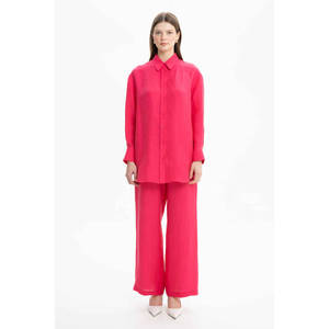 Blusa Informal de Lino Color Fucsia de Corte Holgado para Primavera Verano - Product Image 1