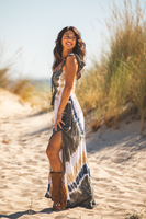Robe maxi tie-dye multicolores tendance, nouvelle conception, 100% coton, style bohème, épaules dénudées, en vente