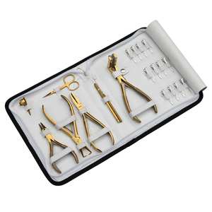 Kit complet d'outils pour extensions de cheveux, comprenant un applicateur, un anneau de séparation des cheveux, un crochet en fil métallique, des mini-ciseaux, des perles microlink, une pince pour extensions de cheveux - Product Image 1