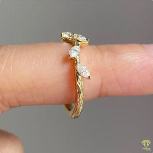 Floral Lab Grown Wedding Band Leaf Cluster Design in Rose Gold Vintage <b>Stacking</b> or Promise <b>Ring</b>, Bridal Anniversary Band - Product Image 2