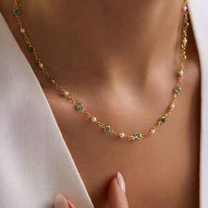 Collier de perles d'aquamarine, chaîne en verre, bijoux en pierres précieuses, collier élégant à la mode, cadeau pour femmes, cadeau de demoiselle d'honneur - Product Image 6