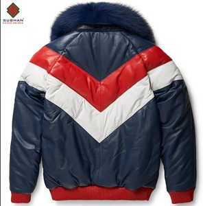 Blouson aviateur multi-cuir véritable pour homme |   Blouson aviateur en cuir de vache véritable fait à la main, style classique avec poignets et ceinture côtelés - Product Image 2