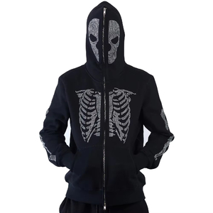 Custom Men's <b>Full</b> Zip-Up French Terry Hoodie Winter Streetwear Style Rhinestone Logo Solid Pattern 100% Cotton Thick Material - Product Image 1