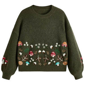 Suéter Casual Tejido Bordado para Mujer, Invierno, Algodón/Lana, Color Personalizado, Logotipo Frontal, Manga Larga, para Venta en Línea - Product Image 1