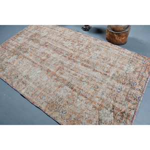 Alfombra turca vintage de 6,4x8,2 pies, tejido plano de lana beige naranja con patrón de retazos para decoración de sala de estar, uso en pasillo - Product Image 4