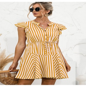 Robe décontractée multicolore à col en V et manches courtes, patchwork floral, écologique, respirante, coupe évasée, nouvelle mode d'été, grandes tailles - Product Image 1