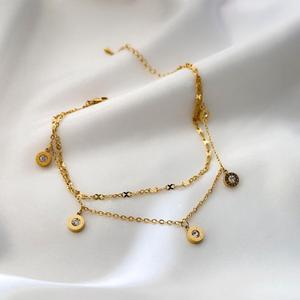 New Fashionable Double-Layer Titanium Steel Minimalist <b>Anklets</b> for Women in <b>Gold</b>/Silver with Crystal & Rhinestone - Product Image 3