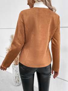 Chaqueta Bomber de cuero elegante Vintage para mujer, cremallera frontal roja con cuello de solapa, manga larga, traje de punto de piel de oveja a la moda - Product Image 5