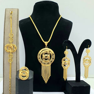 Conjunto de collar de dos gramos chapado en oro de 24KT, joyería fina clásica para bodas, fiestas, aniversarios - Product Image 1