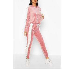 Ensemble de survêtement d'hiver grande taille avec grande capuche et bas évasé, fermeture éclair, personnalisable avec logo, en velours, unisexe, Vts-62 - Product Image 1