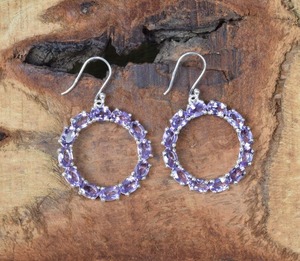 Boucles d'oreilles style bohème en argent faites à la main bijoux en argent sterling 925 améthyste pierres précieuses boucles d'oreilles tendance bijoux pour femmes cadeau pour - Product Image 4