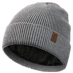 Fabrication de mode chaud Super doux doublé Beanie doux Satin doublé tricot chapeau Ski à revers casquette hiver Beanie chapeaux pour hommes femmes chapeau - Product Image 1