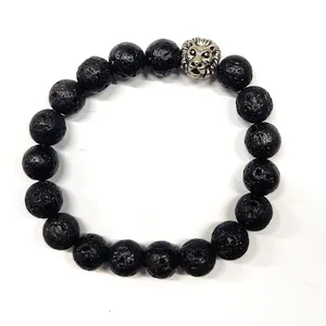 Lava Beads With Loin Face Charm Adjustable 8mm Beads Stretch wholesale Bracelet Men Women gifts ideas for your special person