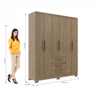 Armario de Estilo Moderno NUEVO OPALA, 6 Puertas, 3 Cajones, Mueble de Madera para Dormitorio, Aglomerado con Recubrimiento de Cerámica y Barniz - Product Image 4