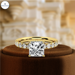 Anillo de Compromiso con Halo Oculto y Media Pavé de Diamantes Cultivados en Laboratorio, Corte Princesa de 1 Quilate, Certificado IGI, Oro Amarillo de 14k, Anillo de Aniversario - Product Image 2