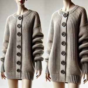 Cárdigan de Diseño para Mujer, Talla Grande, Tejido de Punto, con Botones, Estilo Largo, Suéteres de Poliéster - Product Image 1