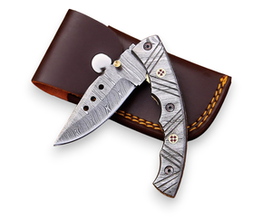 Navaja Plegable de Acero de Damasco de Grado Industrial Personalizada, Mango de Damasco, Hecha a Mano, para Bolsillo, EDC, Caza, Camping, OEM, ODM - Product Image 1