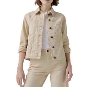 Chaqueta vaquera regular de manga larga para mujer, ropa de calle personalizada Lisa informal para adultos, servicio OEM, las mejores características, chaqueta vaquera para mujer - Product Image 1