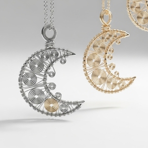 Crescent Multy hecho a mano Crescent Multi Gemstone Moon Shape Wire Wrapped Arrowhead Pendant - Product Image 1