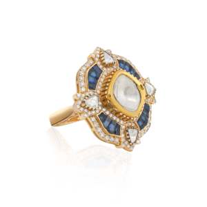 Bague Art Déco en or blanc 14 carats plaqué rhodium platine avec perle, bijoux de mariage géométriques - Product Image 3