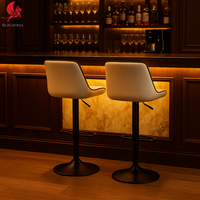 Tabouret de bar moderne en cuir PU avec dossier réglable en hauteur chaise de réception à cadre métallique pour le salon, le comptoir de bar, le restaurant