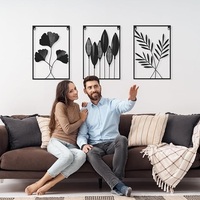 Sculpture murale en métal encadrée, motif feuille abstraite moderne, faite à la main, ensemble de 3 pièces, emballage multi-pièces, cadeau de bureau tendance pour anniversaire