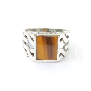 Tiger Eye Gemstone <b>Ring</b> for Men 6.2 Grams 14K Gold Vintage Style Bezel Set with <b>Turquoise</b> and Agate Everyday Wear - Product Image 1