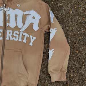 Sweat à capuche Streetwear de haute qualité polaire blanc Boxy Zip up Vintage Double couche lavage à l'acide soleil délavé sweats à capuche en détresse pour hommes - Product Image 5