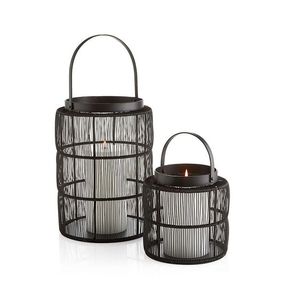 <b>Set</b> of 2 Wicker Iron Black Matte <b>Lantern</b> High Quality Home Decor Party Used Christmas Candle <b>Lantern</b> - Product Image 1