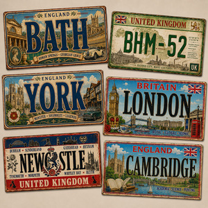 Vintage UK City Metal License Plate <strong>Tin</strong> Sign Rustic Retro Metal Sign <strong>Old</strong> Fashioned Bar Garage Wall Decor Metal Sign - Product Image 1