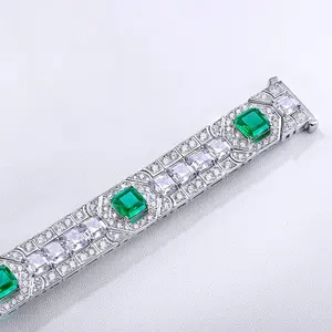Pulsera de Plata de Ley S925 de Lujo con Corte Asscher, Esmeralda de Laboratorio, Moissanita Cuadrada, Joyería de Moda con Piedras Preciosas Auténticas - Product Image 5