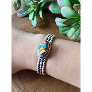Navajo Handmade Mohave Turquoise & Sterling <b>Silver</b> Fashion <b>Cuff</b> <b>Bracelet</b> - Product Image 2