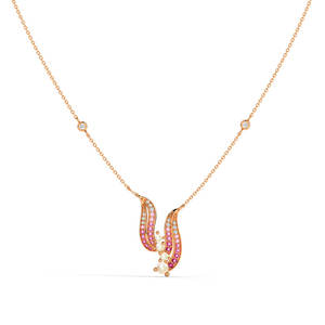 Collier pendentif en or rose de luxe Naia avec pierres précieuses roses et diamants pour femmes, bijoux élégants, vente en gros, exportation - Product Image 6