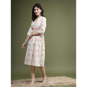 เดรสผ้าฝ้ายแท้ทรงเอไลน์สำหรับผู้หญิง ไซส์ XS ลายดอกไม้ ตกแต่งด้วยงานกระจก ดีไซน์หรูหราทันสมัย ระบายอากาศได้ดี ทรงเข้ารูปช่วงเอว - Product Image 3