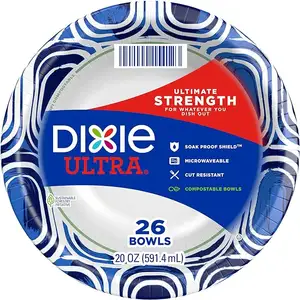 Ciotole di carta Ultra Dixie, 20 once, ciotole usa e getta stampate per cena o pranzo, 26 contate