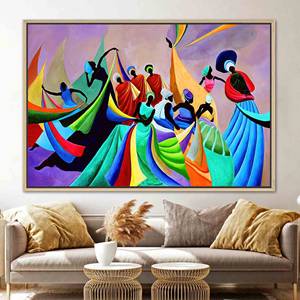 Vibrant African Woman Dancers Art Printed Canvas - Modern Decor,1P:Gold <b>Framed</b> - Product Image 1