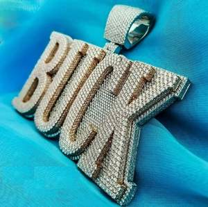 4Ct Real Moissanite Colgante de letra personalizada para hombre 14K Plata chapada en oro blanco - Product Image 4