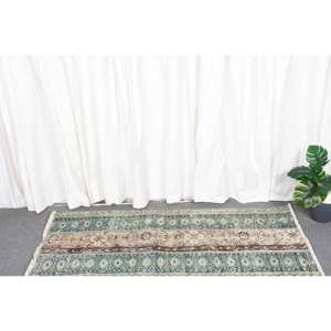 Alfombra turca Vintage de 19x46 pies, tradicional, azul, Beige, gran área, Alfombra de lana, respaldo de látex, tejido de retazos, pasillo rectangular - Product Image 2