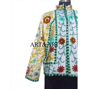 Vintage Indian Suzani Embroidered Breathable Eco-Friendly Cotton Women's Elegant Short Winter Quilted Jacket Duck Fabric Suzani - Product Image 2