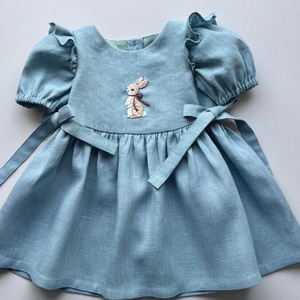 Vestido de lino suave bordado a mano para niñas, estilo informal para el primer cumpleaños de niños pequeños, OEM hecho en Vietnam - Product Image 1