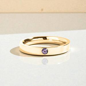 Bague en argent sterling 925 - Bague de promesse solitaire en CZ coloré de 3 mm de coupe ronde - Bande minimaliste empilable - Product Image 3