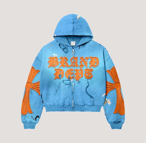 OEM Directo de fábrica Suministro a granel Hombres 100% Algodón Cremallera Sudadera con capucha Invierno Cremallera Sudadera con capucha Sólido Personalizado Desgastado Bordado Lavado ácido - Product Image 3