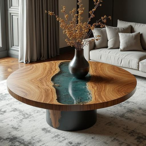 Table à manger/table basse en bois d'acacia et résine, moderne, artisanale, imperméable, personnalisable, table de salon, cadeau de retraite, Diwali - Product Image 3