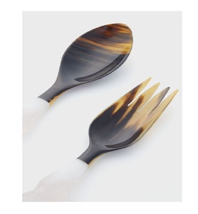 Conception fantaisie à la main thé soupe sel lait Condiment mesure noir et marron mélange couleur Mini petite cuillère en corne avec poignée - Product Image 6