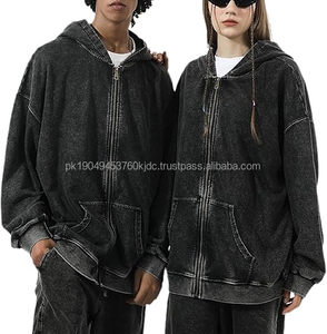 Mens Oversized Zip Up <b>Hoodies</b> Vintage Unisex Acid Wash Streetwear Hoodie <b>Trendy</b> Y2K Sweatshirt - Product Image 1