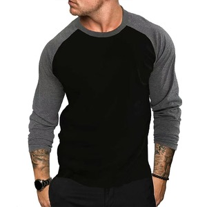 2025 Nueva camiseta informal de manga larga con cuello redondo, Camiseta deportiva con mangas raglán para hombre, ropa de retales para primavera y otoño, camiseta de Fitness - Product Image 2