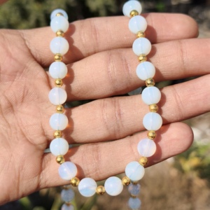 Collier statement en argent sterling avec perles d'opale de 8 mm, éclat naturel, simple et minimaliste, cadeau de mariage pour femme - Product Image 3